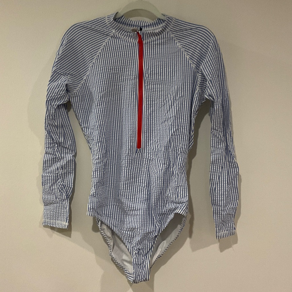 J. Crew Blue and White Striped One Piece Swimsuit